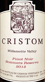 Cristom 2012 Sommers Reserve Pinot Noir