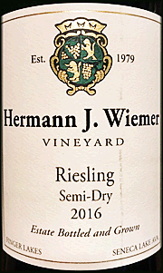 Hermann Wiemer 2016 Semi-Dry Riesling