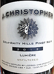 J Christopher 2012 Lumiere Pinot Noir
