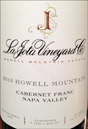 La Jota 2010 Howell Mountain Cabernet Franc