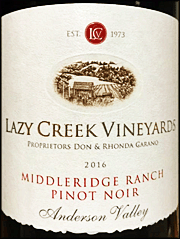 Lazy Creek 2016 Middleridge Ranch Pinot Noir