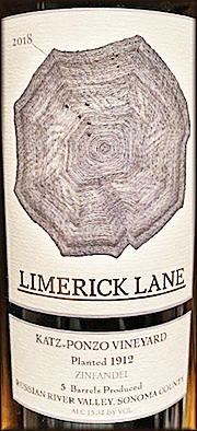 Limerick Lane 2018 Katz-Ponzo Vineyard Zinfandel