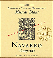 Navarro 2011 Muscat Late Harvest Cluster Select