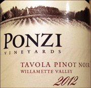 Ponzi 2012 Tavola Pinot Noir