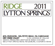 Ridge 2011 Lytton Springs Zinfandel